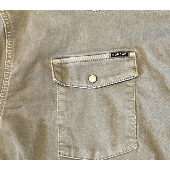 PONCHO Mens Long Sleeve Denim Western Shirt Ventura Sage Green Pearl Snap 3XL - Picture 4 of 8